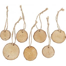 Houten schijf met ophangoog, d 35-45 mm, dikte 7 mm, 7 stuk/ 1 doos [HOB-50281]