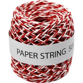 Papierkoord, dikte 1 mm, rood/wit, 50 m/ 1 rol [HOB-50326]