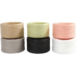 Papier Raffia Garen, B: 7-8 mm, diverse kleuren, 6x100 m/ 1 doos [HOB-503299]
