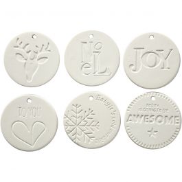 Ornamenten om te hangen, afm 7x7 cm, dikte 0,6 cm, wit, 6 stuk/ 1 doos [HOB-504940]