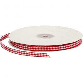 Geruit lint, B: 6 mm, rood/wit, 50 m/ 1 rol [HOB-51385]