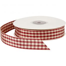 Geruit lint, B: 20 mm, antiek rood/wit, 25 m/ 1 rol [HOB-51389]