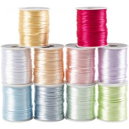 Satijnkoord, dikte 2 mm, pastelkleuren, 10x50 m/ 1 doos [HOB-51550]