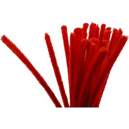 Chenille, L: 30 cm, dikte 9 mm, rood, 25 stuk/ 1 doos [HOB-51603]