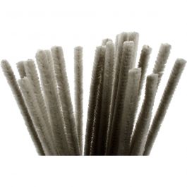Chenille, L: 30 cm, dikte 9 mm, grijs, 25 stuk/ 1 doos [HOB-51607]