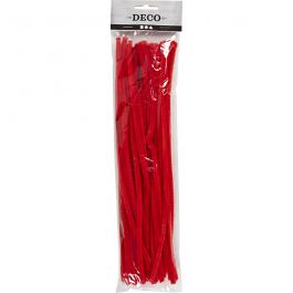 Chenille, L: 30 cm, dikte 6 mm, rood, 50 stuk/ 1 doos [HOB-51613]