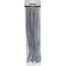 Chenille, L: 30 cm, dikte 15 mm, grijs, 15 stuk/ 1 doos [HOB-51627]