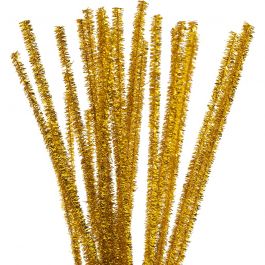 Chenille, L: 30 cm, dikte 6 mm, glitter, goud, 24 stuk/ 1 doos [HOB-51630]