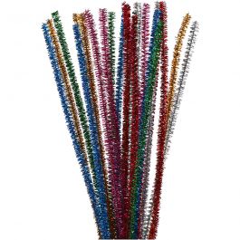 Chenille, L: 30 cm, dikte 6 mm, glitter, sterke kleuren, 24 div/ 1 doos [HOB-51648]