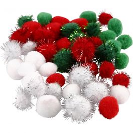 Pompons, d 15+20 mm, groen, rood, wit, 48 div/ 1 doos [HOB-51881]
