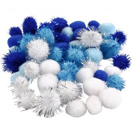 Pompons, d 15+20 mm, diverse kleuren, 48 div/ 1 doos [HOB-51883]