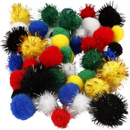 Pompons, d 15+20 mm, diverse kleuren, 48 div/ 1 doos [HOB-51885]
