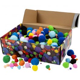 Pompons, d 5-40 mm, diverse kleuren, 200 gr/ 1 doos [HOB-51890]