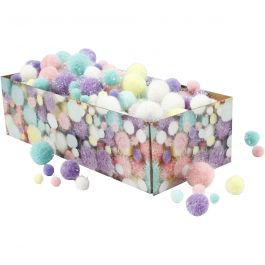 Pom-poms, d 15-40 mm, glitter, pastelkleuren, 400 gr/ 1 doos [HOB-51895]