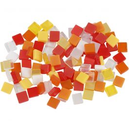 Mini mozaiek, afm 5x5 mm, dikte 2 mm, rood/oranje harmonie, 25 gr/ 1 doos [HOB-51924]