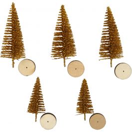 Kerstbomen, H: 40+60 mm, goud, 5 stuk/ 1 doos [HOB-51959]