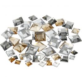 Strasstenen, vierkant, afm 6+9+12 mm, gouden glans, 360 stuk/ 1 doos [HOB-52185]