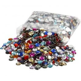 Strasstenen, rond, d 6+9+12 mm, diverse kleuren, 3600 stuk/ 1 doos [HOB-52201]