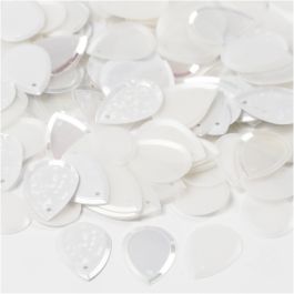 Pailletten, druppel, afm 14x19 mm, wit, 50 gr/ 1 doos [HOB-522041]