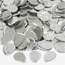 Pailletten, druppel, afm 14x19 mm, zilver, 50 gr/ 1 doos [HOB-522043]