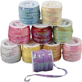 Pailletten lint, B: 6 mm, parelmoer kleuren, 10x10 m/ 1 doos [HOB-52224]