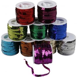 Pailletten lint, B: 6 mm, metallic kleuren, 10x10 m/ 1 doos [HOB-52226]