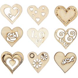 Hout decoratie, love, afm 28 mm, 45 stuk/ 1 doos [HOB-52375]
