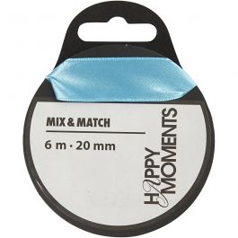 Satijnlint, B: 20 mm, lichtblauw, 6 m/ 1 rol [HOB-524716]