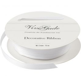 Decoratie lint, B: 6 mm, wit, 15 m/ 1 rol [HOB-52473]
