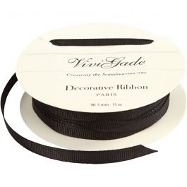 Decoratie lint, B: 6 mm, zwart, 15 m/ 1 rol [HOB-52480]