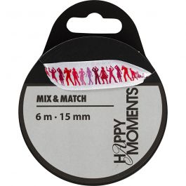 Satijnlint met print, B: 15 mm, lichtrood, 6 m/ 1 rol [HOB-525009]