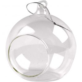 Glas ornament met opening, d 8 cm, 6 stuk/ 1 doos [HOB-55950]