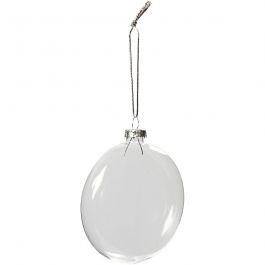 Plat glazen kerstbal, d 8 cm, dikte 2,1 cm, 6 stuk/ 1 doos [HOB-55951]