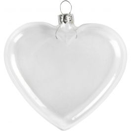 Plat glazen hart, H: 9 cm, B: 7.8 cm, dikte 2,1 cm, 6 stuk/ 1 doos [HOB-55953]