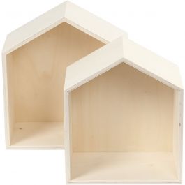 Showdozen, huizen, H: 22,5+25 cm, D: 12,5 cm, B: 19,5+22,5 cm, 2 stuk/ 1 set [HOB-56163]