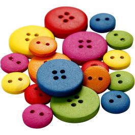 Houten knopen, d 12-20 mm, 2-4 gaten, diverse kleuren, 360 stuk/ 1 doos [HOB-56684]