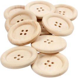 Houten knopen, d 35 mm, gatgrootte 2 mm, 4 gaten, 10 stuk/ 1 doos [HOB-56687]