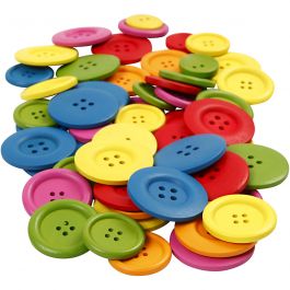 Houten knopen, d 25-40 mm, 2-4 gaten, diverse kleuren, 144 stuk/ 1 doos [HOB-56689]