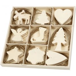 Houten decoraties, Kerst, afm 7-8 cm, 72 stuk/ 1 doos [HOB-56742]