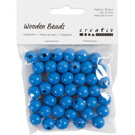 Houten Kralen, d 12 mm, gatgrootte 3 mm, ca. 40 stuk, blauw, 22 gr/ 1 doos [HOB-570418]