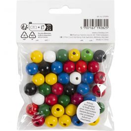 Houten kralen, d 12 mm, gatgrootte 3 mm, ca. 40 div, diverse kleuren, 22 gr/ 1 doos [HOB-570419]