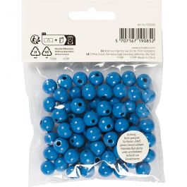 Houten Kralen, d 10 mm, gatgrootte 3 mm, ca. 70 stuk, blauw, 20 gr/ 1 doos [HOB-570598]