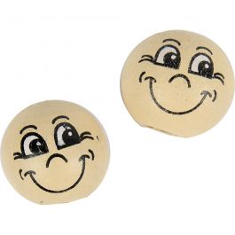 Houten ballen met gezichten, d 12 mm, licht beige, 20 stuk/ 1 doos [HOB-57096]
