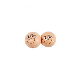 Houten ballen met gezichten, d 30 mm, licht beige, 10 stuk/ 1 doos [HOB-57099]
