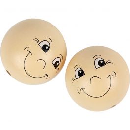 Houten ballen met gezichten, licht beige, d 40 mm, 10 stuk/ 1 doos [HOB-57100]