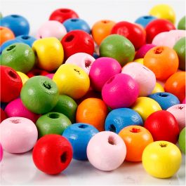Houten kralen, d 8 mm, gatgrootte 1,5-2 mm, diverse kleuren, 16 gr/ 1 doos [HOB-571060]