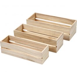 Fruit krat, H: 6,5+7+7,5 cm, L: 22+23,5+25 cm, B: 7+8,5+10 cm, 3 stuk/ 1 set [HOB-57695]