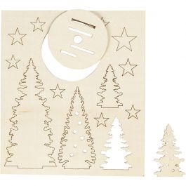 DIY Houten figuren, kerstbomen, L: 20 cm, B: 17 cm, dikte 3 mm, 1 doos [HOB-57886]