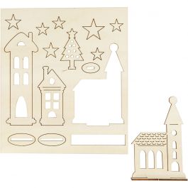 DIY Houten figuren, kerstdorp, L: 20 cm, B: 17 cm, 1 doos [HOB-57887]