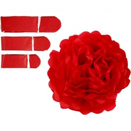 Pompon van papier, d 20+24+30 cm, 16 gr, rood, 3 stuk/ 1 doos [HOB-590003]